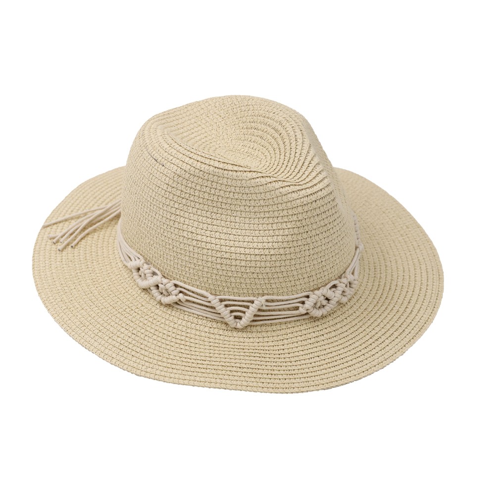 Straw Hat With Macrame Cord Straw Hat With Macrame Cord