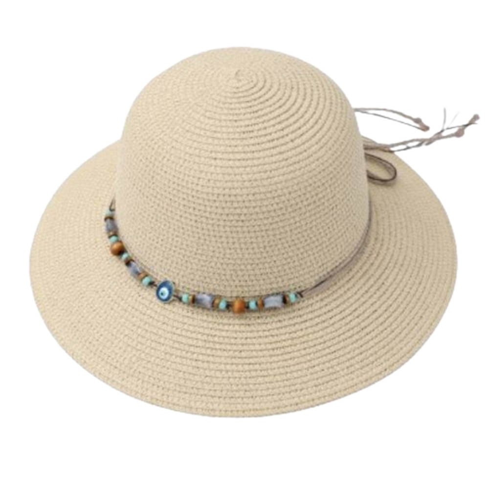 Straw Hat With Cord and Beads Straw Hat With Cord and Beads