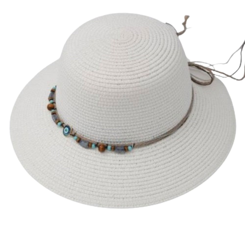 Straw Hat With Cord and Beads Straw Hat With Cord and Beads