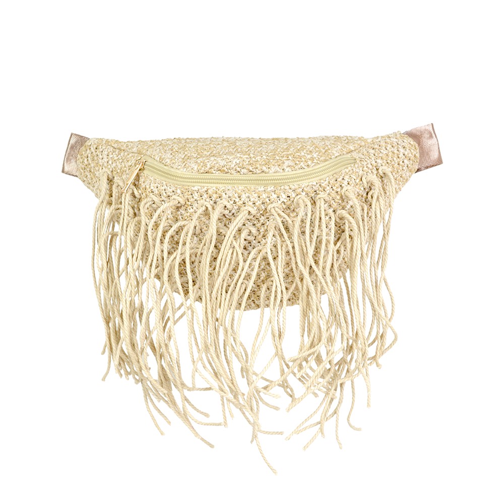 Straw Waist Bag with Fringes