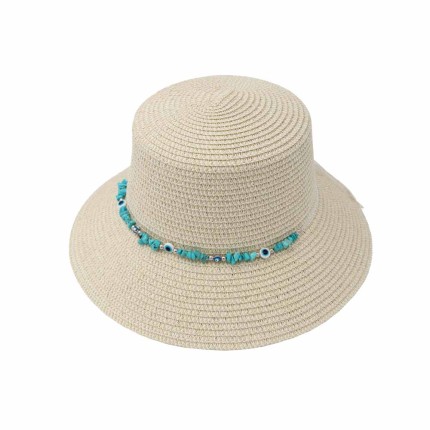 Women's Straw Hat Beaded Eyes